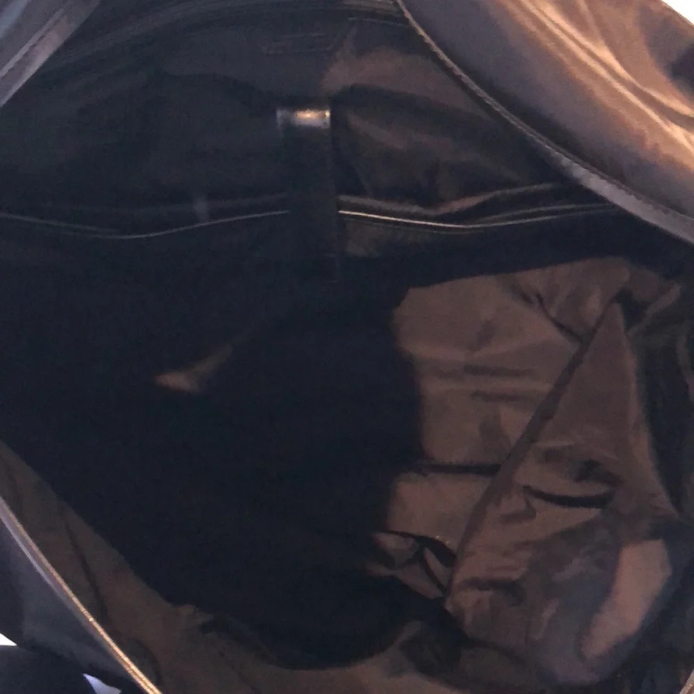 Versace like new black Greca travel bag gold accents nylon magnet close  17x14x7